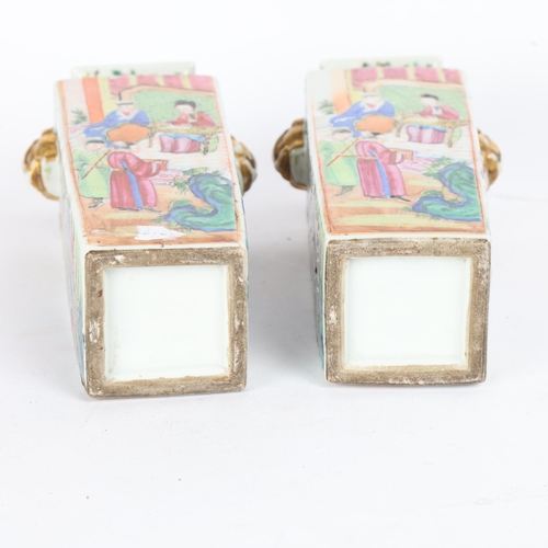 70 - A pair of Chinese 19th century square-section porcelain vases, with painted court scenes, height 22.... 