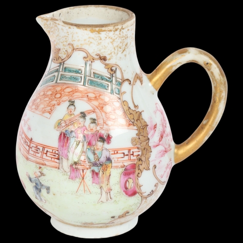 75 - A Chinese porcelain sparrow beak jug, with painted and gilded court scenes, height 10.5cm