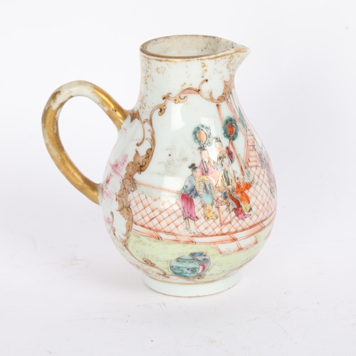 75 - A Chinese porcelain sparrow beak jug, with painted and gilded court scenes, height 10.5cm