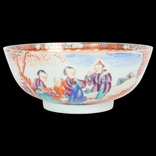 76 - 19th century Chinese porcelain bowl, with panels depicting figures, diameter 23.5cm, height 10cm