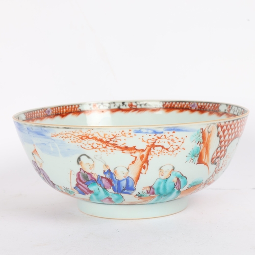 76 - 19th century Chinese porcelain bowl, with panels depicting figures, diameter 23.5cm, height 10cm