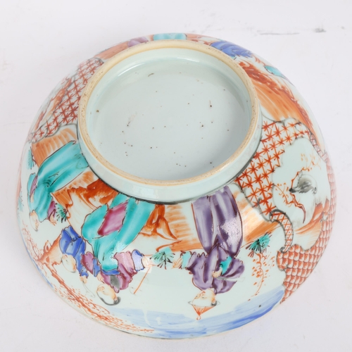 76 - 19th century Chinese porcelain bowl, with panels depicting figures, diameter 23.5cm, height 10cm