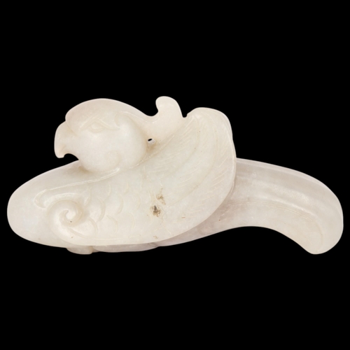 80 - A Chinese carved jade bird design pendant, length 7.5cm