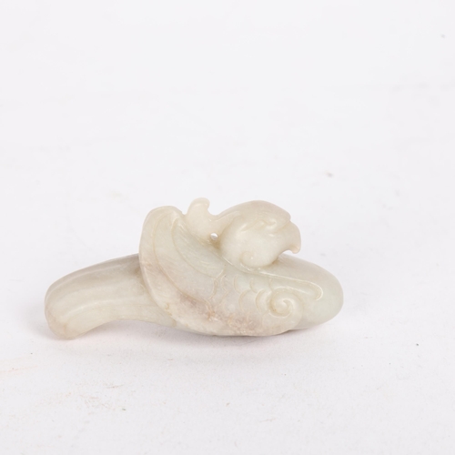 80 - A Chinese carved jade bird design pendant, length 7.5cm