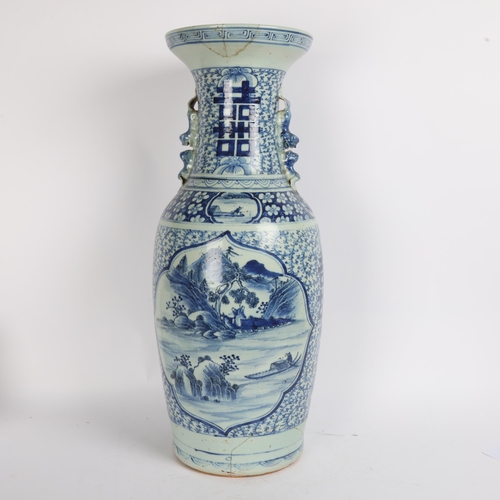 88 - A Chinese blue and white porcelain vase, decorated with figures and a horse, height 61cm, A/F