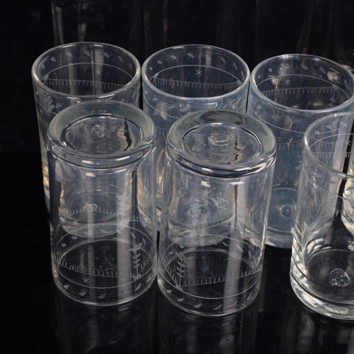 96 - A set of 8 x 19th century Swedish beer glasses, engraved with swags and pendants, each with snapped ... 