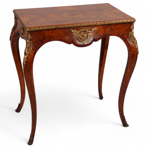 265 - 19th century French burr walnut and marquetry centre table on cabriole legs with ormolu mounts, heig... 