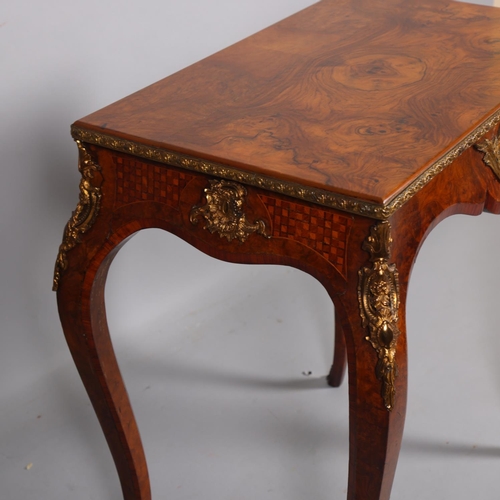 265 - 19th century French burr walnut and marquetry centre table on cabriole legs with ormolu mounts, heig... 