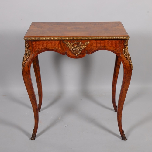 265 - 19th century French burr walnut and marquetry centre table on cabriole legs with ormolu mounts, heig... 