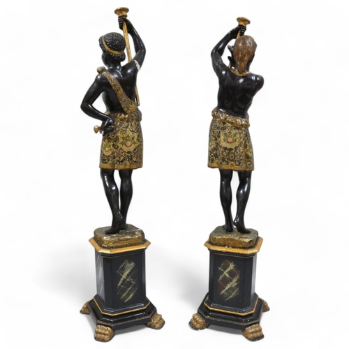 3 - Pair of Italian carved pine and polychrome decorated Blackamoor torcheres, Venetian late 19th centur... 