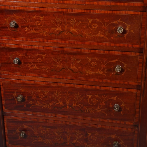 36 - A fine quality Edwardian marquetry inlaid mahogany Wellington chest of 7 drawers, by James Shoolbred... 