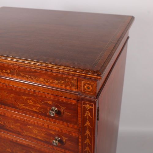 36 - A fine quality Edwardian marquetry inlaid mahogany Wellington chest of 7 drawers, by James Shoolbred... 