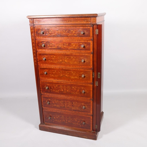 36 - A fine quality Edwardian marquetry inlaid mahogany Wellington chest of 7 drawers, by James Shoolbred... 