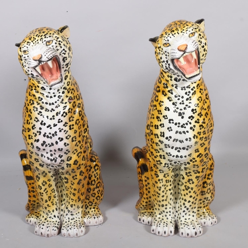 40 - A large pair of Italian floor standing pottery cheetahs, mid-20th century, height 84cm