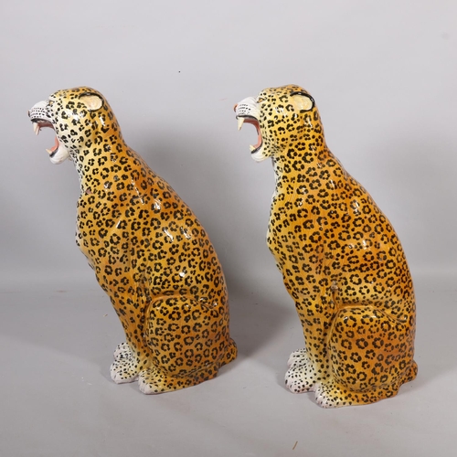 40 - A large pair of Italian floor standing pottery cheetahs, mid-20th century, height 84cm