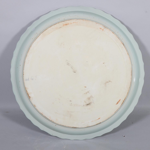 41 - A massive Chinese celadon glaze porcelain charger, 5 character text mark to the rim, diameter 95cm