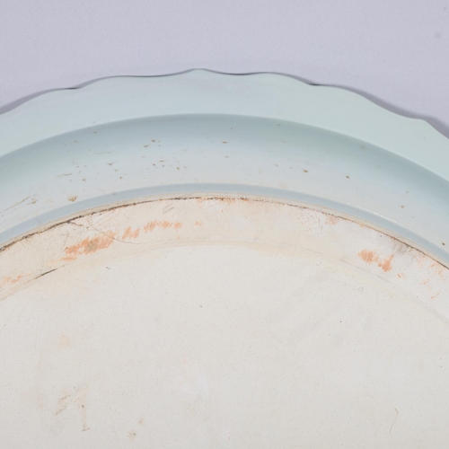 41 - A massive Chinese celadon glaze porcelain charger, 5 character text mark to the rim, diameter 95cm