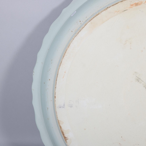 41 - A massive Chinese celadon glaze porcelain charger, 5 character text mark to the rim, diameter 95cm