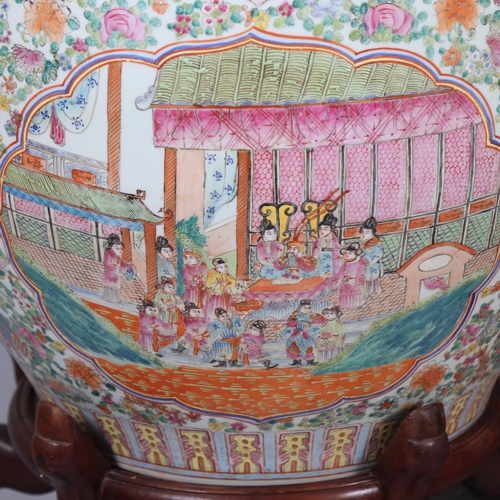 49 - A massive pair of Chinese famille rose porcelain fish bowls, with enamel decoration inside and out, ... 