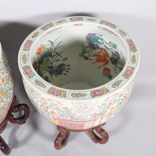 49 - A massive pair of Chinese famille rose porcelain fish bowls, with enamel decoration inside and out, ... 