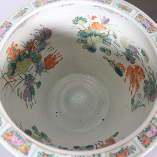 49 - A massive pair of Chinese famille rose porcelain fish bowls, with enamel decoration inside and out, ... 