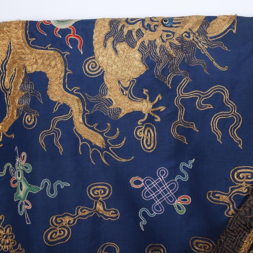 39 - A fine quality 19th century Chinese court robe, dark blue silk ground with gold thread hand embroide... 