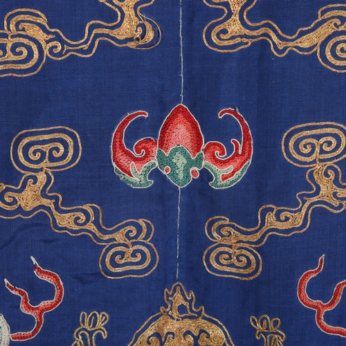 39 - A fine quality 19th century Chinese court robe, dark blue silk ground with gold thread hand embroide... 