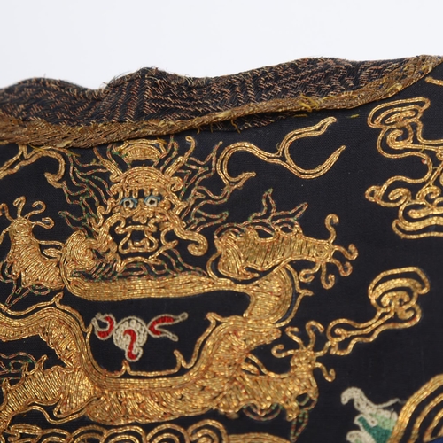 39 - A fine quality 19th century Chinese court robe, dark blue silk ground with gold thread hand embroide... 