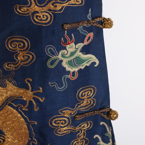 39 - A fine quality 19th century Chinese court robe, dark blue silk ground with gold thread hand embroide... 