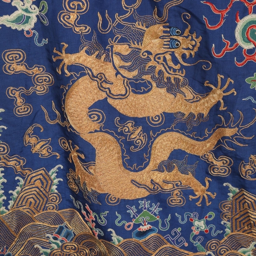 39 - A fine quality 19th century Chinese court robe, dark blue silk ground with gold thread hand embroide... 