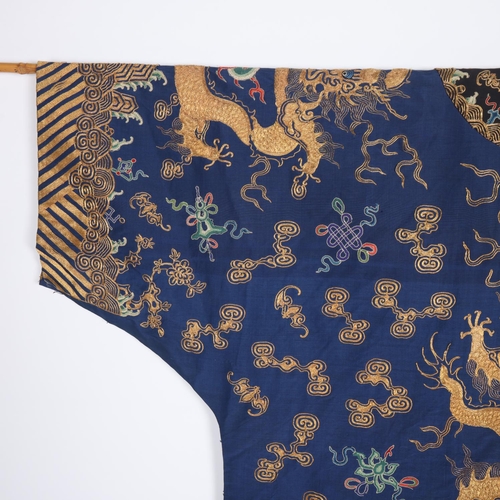 39 - A fine quality 19th century Chinese court robe, dark blue silk ground with gold thread hand embroide... 