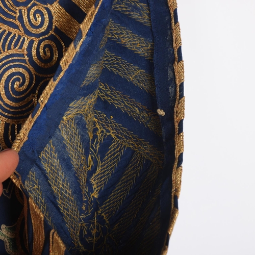 39 - A fine quality 19th century Chinese court robe, dark blue silk ground with gold thread hand embroide... 