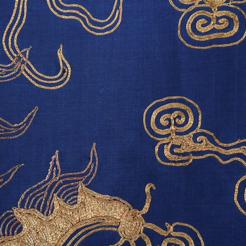 39 - A fine quality 19th century Chinese court robe, dark blue silk ground with gold thread hand embroide... 