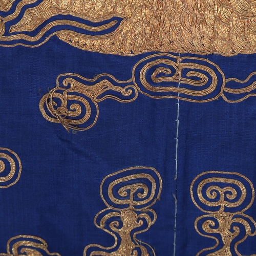 39 - A fine quality 19th century Chinese court robe, dark blue silk ground with gold thread hand embroide... 