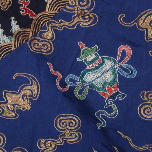 39 - A fine quality 19th century Chinese court robe, dark blue silk ground with gold thread hand embroide... 