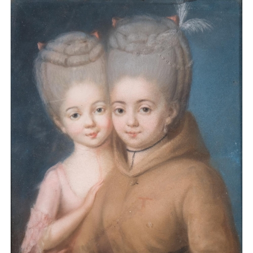 403 - A 17th/18th century French pastel portrait of 2  16th century men dressed as women, in glass-backed ... 