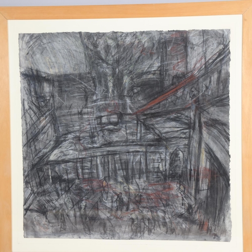 407 - Attributed to Leon Kossoff (1926 - 2019), Embankment Station and Hungerford Bridge 1994, charcoal an... 