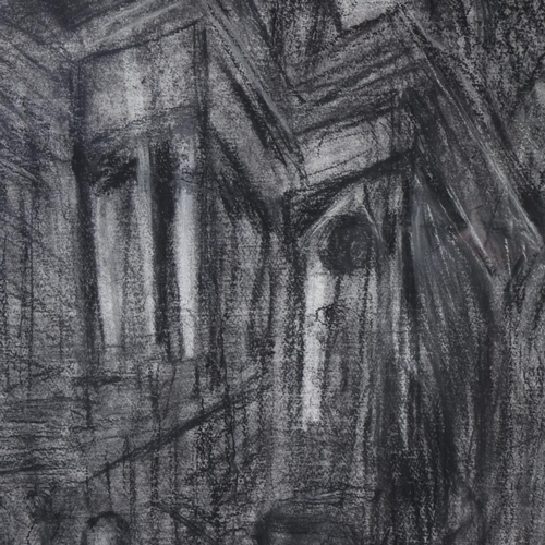 408 - Attributed to Leon Kossoff (1926 - 2019), Spitalfields circa 1991 - 1992, charcoal and crayon on pap... 