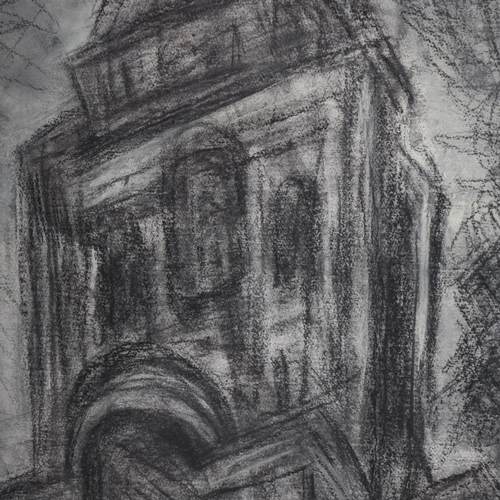 408 - Attributed to Leon Kossoff (1926 - 2019), Spitalfields circa 1991 - 1992, charcoal and crayon on pap... 