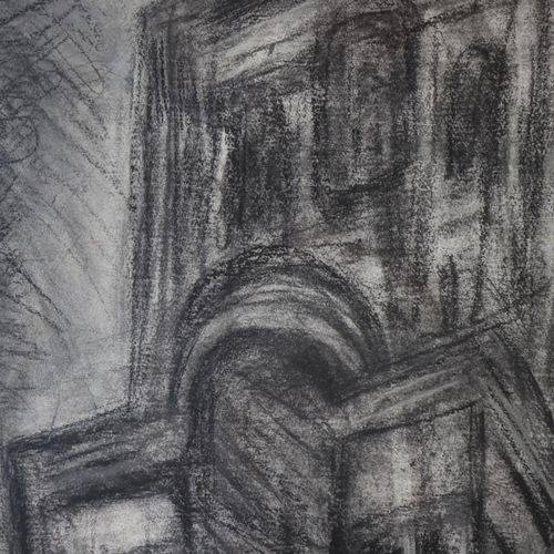 408 - Attributed to Leon Kossoff (1926 - 2019), Spitalfields circa 1991 - 1992, charcoal and crayon on pap... 