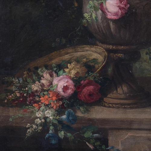 409 - Salvador Pla Y Bo (1848 - ?), still life of flowers in urn, oil on canvas, signed, 65cm x 48cm, fram... 