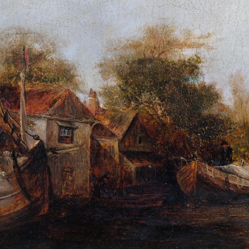 410 - 19th century Dutch School canal scene, oil on panel, unsigned, 34cm x 24cm, framed