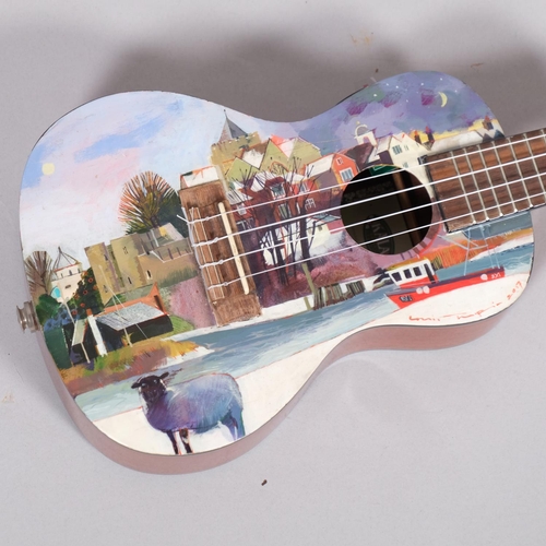 413 - Louis Turpin (born 1947), a hand painted yukelele of winter scene at Rye Harbour, auctioned at chari... 