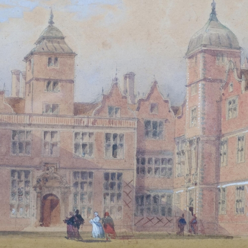 416 - 19th century study of Aston Hall, Birmingham, watercolour, unsigned, 31cm x 21cm, framed