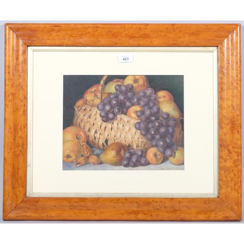 421 - Walter Holmes Knewstub (1830 - 1906), still life of fruit in basket, watercolour, signed, 31.5cm x 2... 