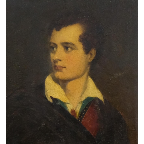 441 - 19th century study of George Gordon, 6th Lord Byron, oil on panel, unsigned, 30cm x 22cm, framed