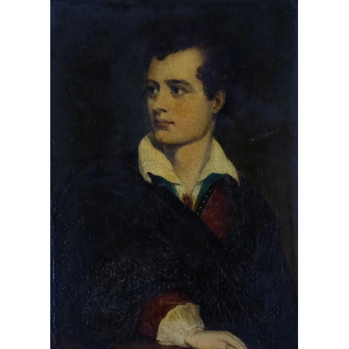 441 - 19th century study of George Gordon, 6th Lord Byron, oil on panel, unsigned, 30cm x 22cm, framed