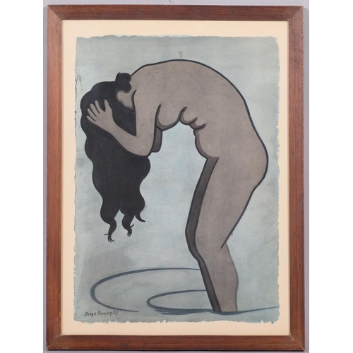 452 - Diego Rivera (Mexico, 1886 - 1957), bathing woman, hand coloured lithograph, signed and dated in the... 