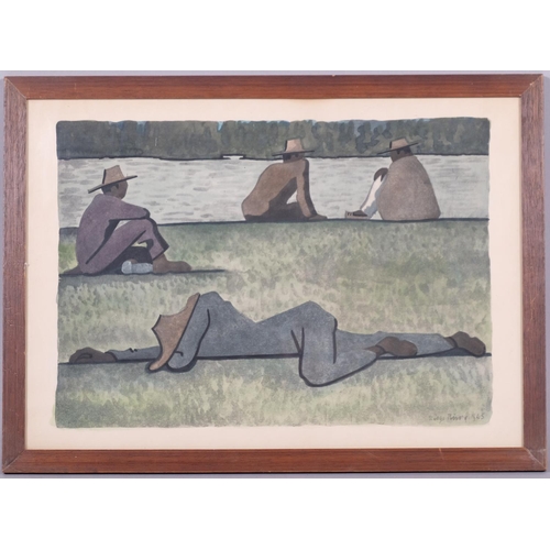 453 - Diego Rivera (Mexico, 1886 - 1957), fieldworkers at rest, hand coloured lithograph, signed and dated... 