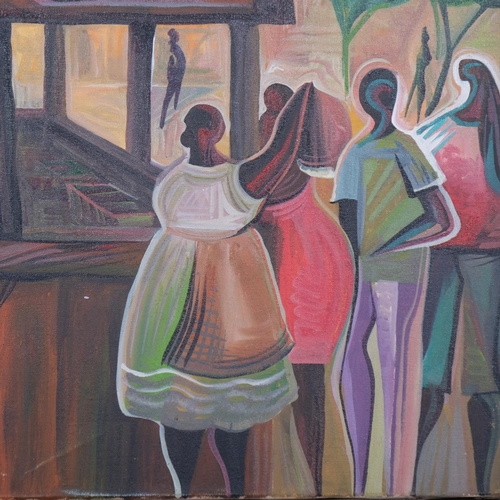 454 - Edmundo Luiz Silva Simas (1941 - 2017), Bahia, Brazil, market scene, oil on canvas, signed and dated... 